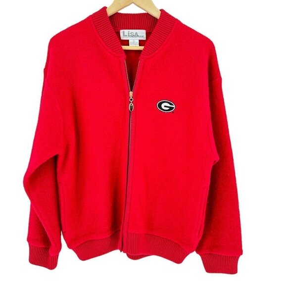 Georgia Bulldogs Coat Vintage Red 100% Wool Full Zip Pockets Game Day Women's LG - Picture 1 of 8